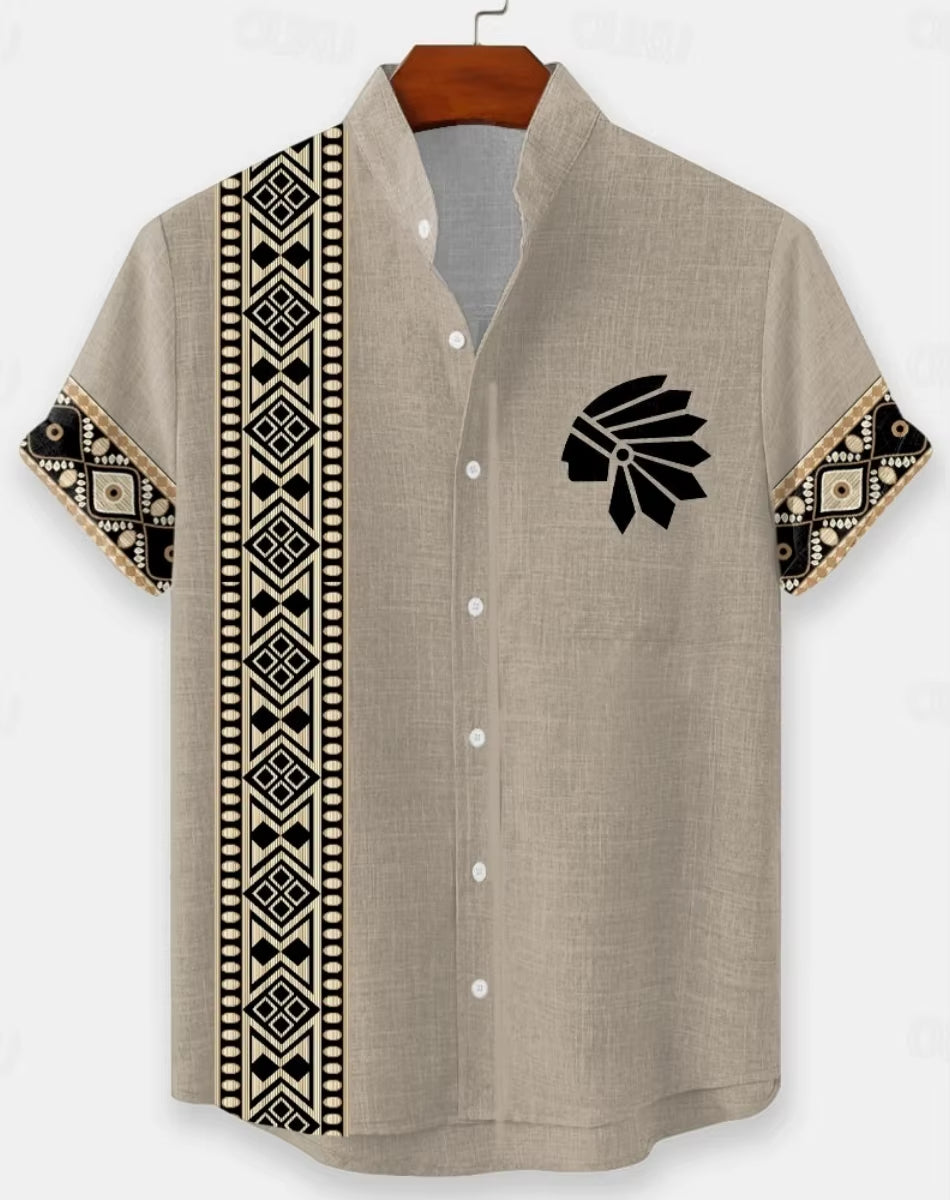 New Men'S 3D Fashion Short Sleeve Casual Street Trend Summer Comfort Top Hawaiian Cotton and Linen Shirt